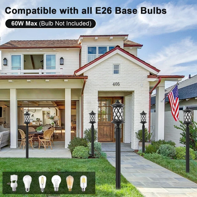 Alt view image 5 of 7 - NLIEOPDA Industrial Exterior Lamp Post Lighting Fixtures Waterproof Post Light Outdoor with 3-Inch Pier Mount Base,Water Glass Lampshade 60W E26 Retro Outdoor Pillar Lights for Yard,Porch,Patio
