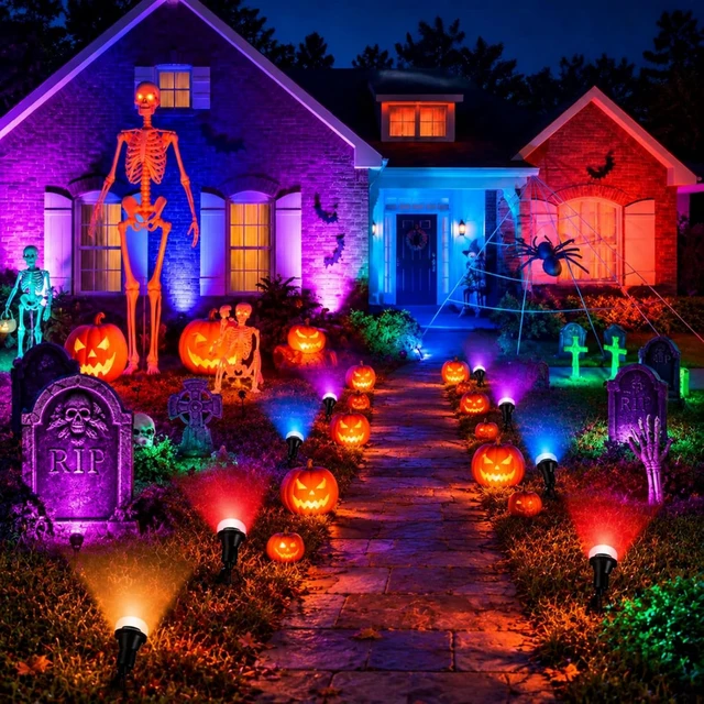 Alt view image 4 of 6 - 12 Pack Halloween Outdoor Spotlight Floodlight Holder Yard, 6 ft, Black