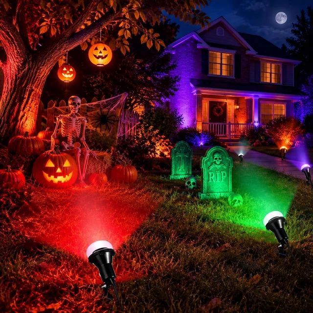 Alt view image 2 of 6 - 12 Pack Halloween Outdoor Spotlight Floodlight Holder Yard, 6 ft, Black