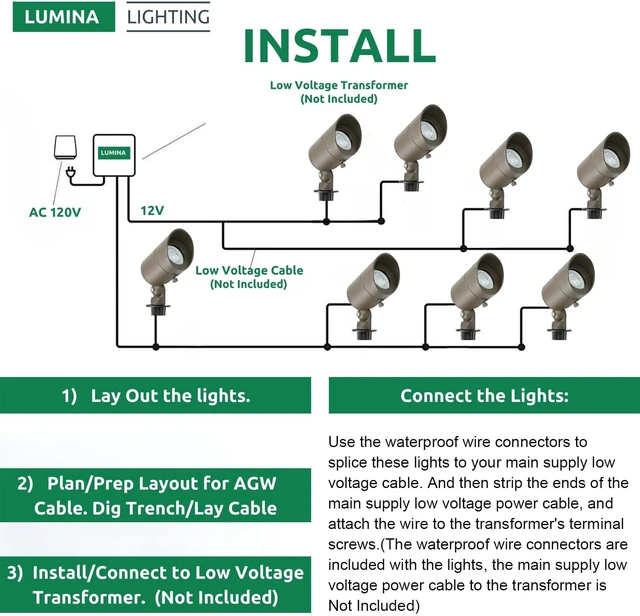 Alt view image 4 of 7 - Lumina Lighting® 4W Landscape lighting 12V Landscape Lights Low Voltage Landscape Spotlights Warm White Waterproof Outdoor Replaceable LED Bulb for Garden, Lawn, Porch, Patio and Yard (Bronze, 6-Pack)