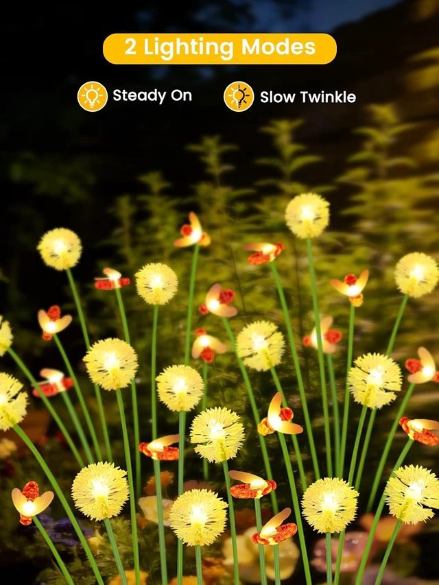 Alt view image 2 of 6 - EEW Solar Garden Lights Outdoor 6 Pack 48 LED Swaying Dandelion Bee Lights