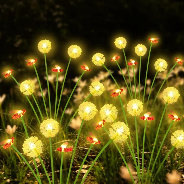 Main image of EEW Solar Garden Lights Outdoor 6 Pack 48 LED Swaying Dandelion Bee Lights