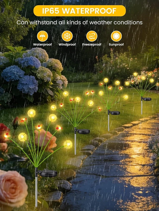 Alt view image 5 of 6 - EEW Solar Garden Lights Outdoor 6 Pack 48 LED Swaying Dandelion Bee Lights