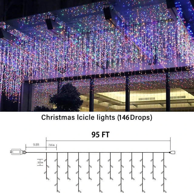 Alt view image 2 of 6 - Joomer 95FT Christmas Icicle Lights Outdoor Non-Connectable Multicolor