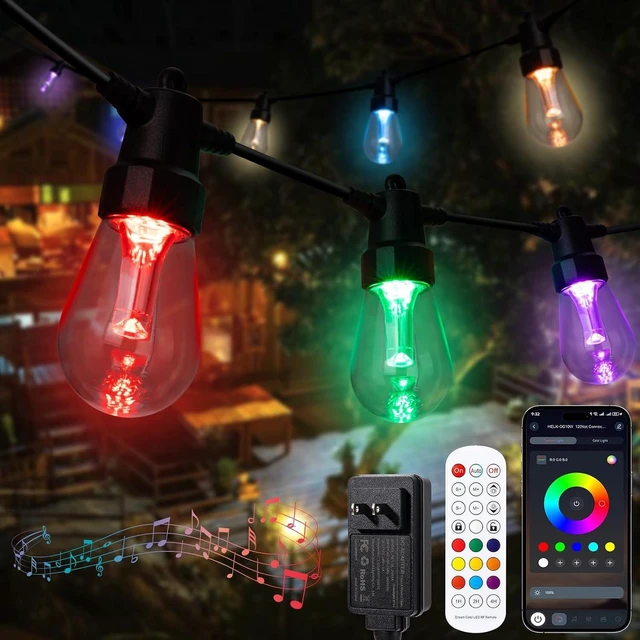 Main image of TviewSmart Outdoor String Lights, 52FT 20 RGBW LED Bulbs, Patio Lights