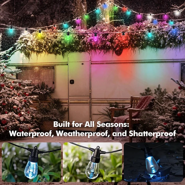 Alt view image 4 of 7 - TviewSmart Outdoor String Lights, 52FT 20 RGBW LED Bulbs, Patio Lights