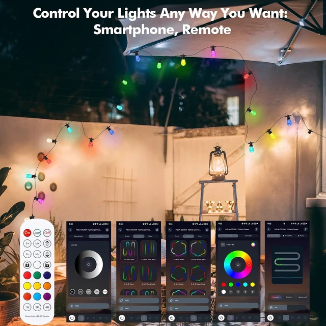 Alt view image 5 of 7 - TviewSmart Outdoor String Lights, 52FT 20 RGBW LED Bulbs, Patio Lights