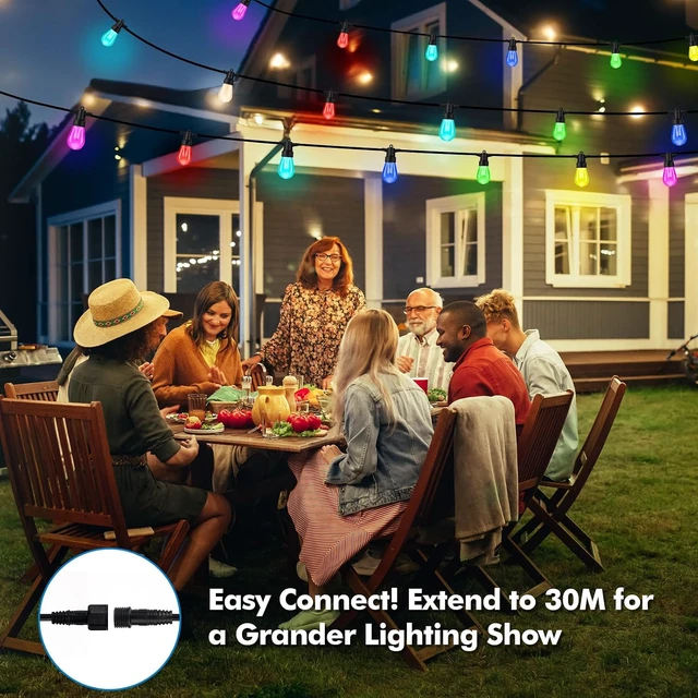 Alt view image 6 of 7 - TviewSmart Outdoor String Lights, 52FT 20 RGBW LED Bulbs, Patio Lights