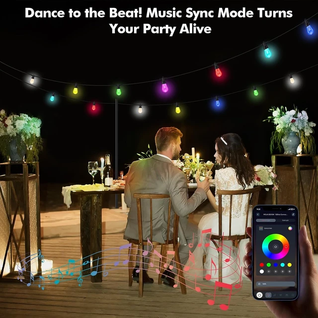 Alt view image 7 of 7 - TviewSmart Outdoor String Lights, 52FT 20 RGBW LED Bulbs, Patio Lights