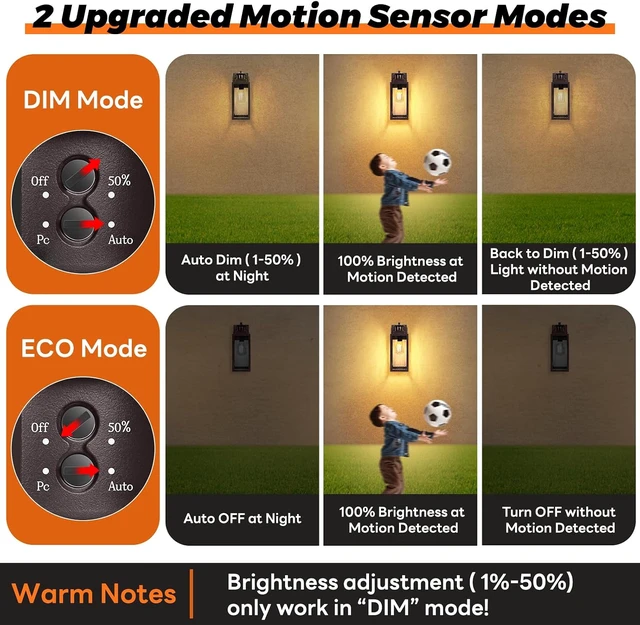 Alt view image 2 of 7 - 13.6" Motion Sensor Outdoor Wall Sconce Lantern, Exterior Waterproof Wall Lights Fixtures with Water-Rippled Glass, Brown Outside Mount Lighting for House, Porch, Garage, Patio, Bulbs Not Included