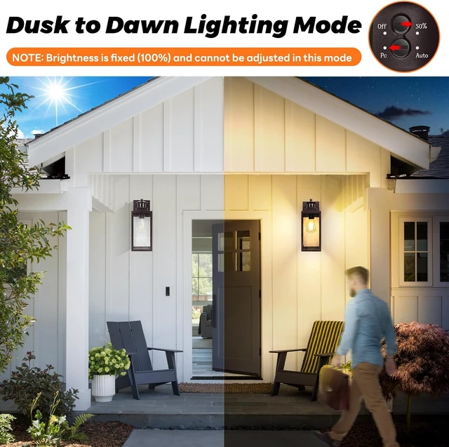 Alt view image 3 of 7 - 13.6" Motion Sensor Outdoor Wall Sconce Lantern, Exterior Waterproof Wall Lights Fixtures with Water-Rippled Glass, Brown Outside Mount Lighting for House, Porch, Garage, Patio, Bulbs Not Included