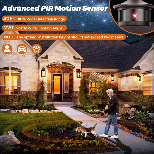 Alt view image 5 of 7 - 13.6" Motion Sensor Outdoor Wall Sconce Lantern, Exterior Waterproof Wall Lights Fixtures with Water-Rippled Glass, Brown Outside Mount Lighting for House, Porch, Garage, Patio, Bulbs Not Included