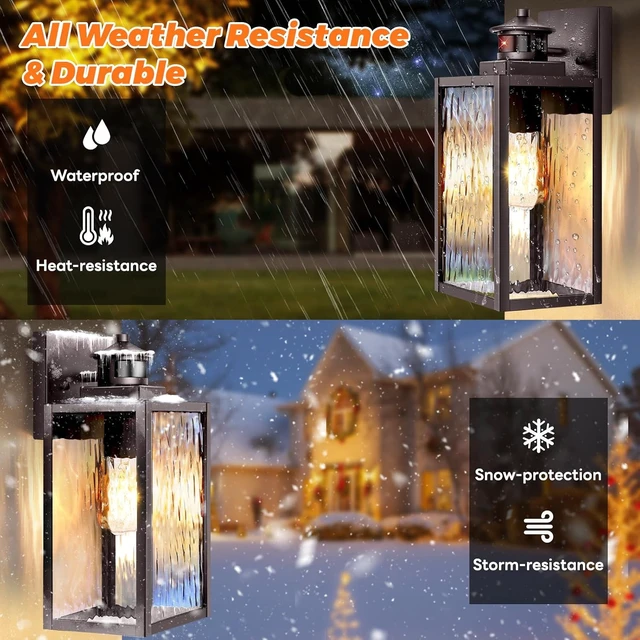 Alt view image 7 of 7 - 13.6" Motion Sensor Outdoor Wall Sconce Lantern, Exterior Waterproof Wall Lights Fixtures with Water-Rippled Glass, Brown Outside Mount Lighting for House, Porch, Garage, Patio, Bulbs Not Included