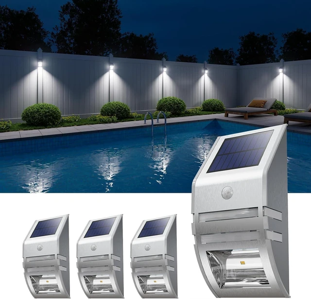 Main image of 4 Pack Metal Solar Fence Lights Cool White Lamp with Motion Sensor
