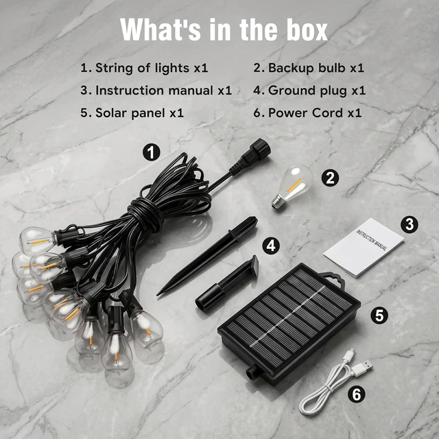 Alt view image 5 of 7 - 100FT Solar String Lights Outdoor, IP65 Waterproof Shatterproof Dimmable LED Bulbs, Solar & USB Powered, 20+ Hrs Long Lasting, Hanging Lights for Outside Patio, Backyard, Garden, Wedding, Party Decor
