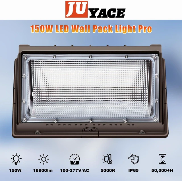 Alt view image 3 of 7 - Juyace 150W LED Wall Pack Exterior Security Flood Light with Dusk to Dawn