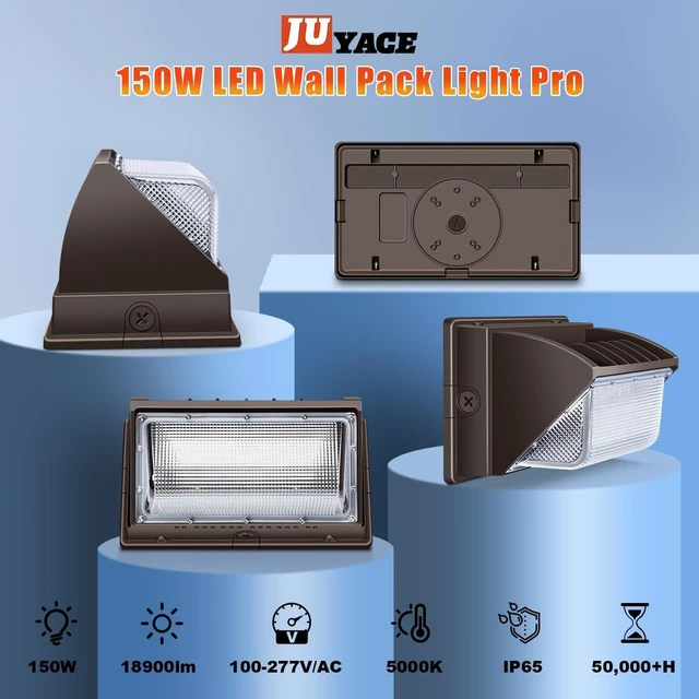 Alt view image 5 of 7 - Juyace 150W LED Wall Pack Exterior Security Flood Light with Dusk to Dawn
