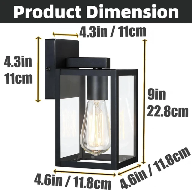 Alt view image 2 of 7 - 2 Pack Small Outdoor Sconce Lights,9 Inch Outdoor Wall Lantern Light,Exterior Sconce Metal and Glass Small Porch Light, Black Outdoor Lanterns for Front Porch Garage Balcony
