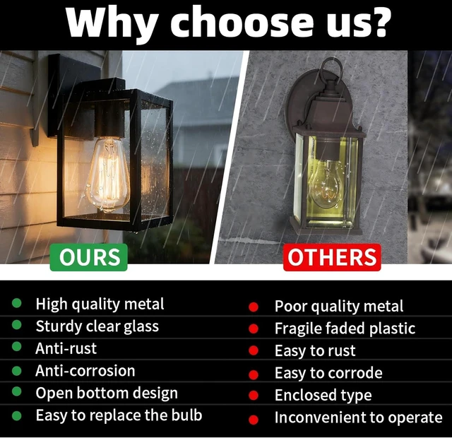 Alt view image 3 of 7 - 2 Pack Small Outdoor Sconce Lights,9 Inch Outdoor Wall Lantern Light,Exterior Sconce Metal and Glass Small Porch Light, Black Outdoor Lanterns for Front Porch Garage Balcony