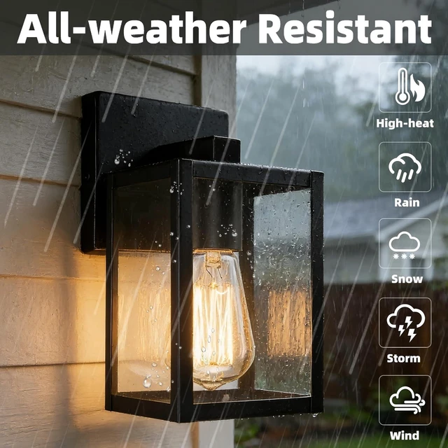 Alt view image 4 of 7 - 2 Pack Small Outdoor Sconce Lights,9 Inch Outdoor Wall Lantern Light,Exterior Sconce Metal and Glass Small Porch Light, Black Outdoor Lanterns for Front Porch Garage Balcony