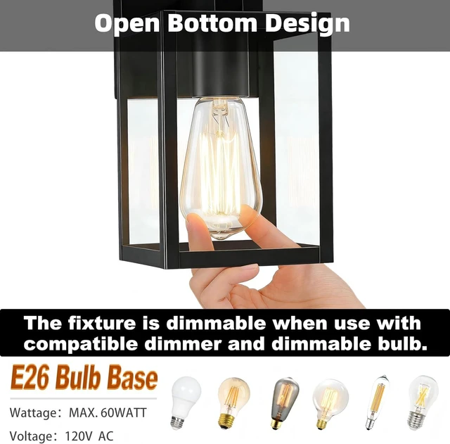 Alt view image 6 of 7 - 2 Pack Small Outdoor Sconce Lights,9 Inch Outdoor Wall Lantern Light,Exterior Sconce Metal and Glass Small Porch Light, Black Outdoor Lanterns for Front Porch Garage Balcony