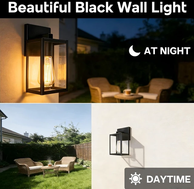 Alt view image 7 of 7 - 2 Pack Small Outdoor Sconce Lights,9 Inch Outdoor Wall Lantern Light,Exterior Sconce Metal and Glass Small Porch Light, Black Outdoor Lanterns for Front Porch Garage Balcony