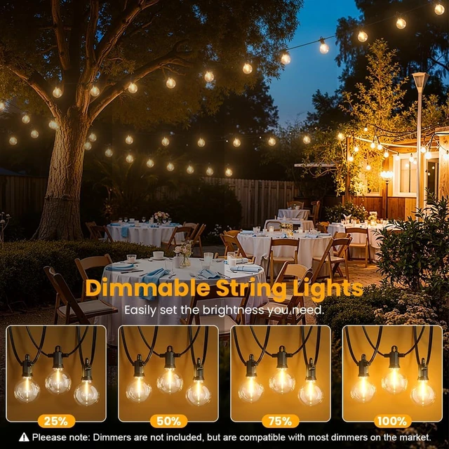 Alt view image 4 of 7 - G40 LED Outdoor String Lights, 150FT Waterproof IP65 Hanging Patio Lights