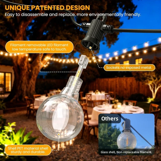 Alt view image 5 of 7 - G40 LED Outdoor String Lights, 150FT Waterproof IP65 Hanging Patio Lights