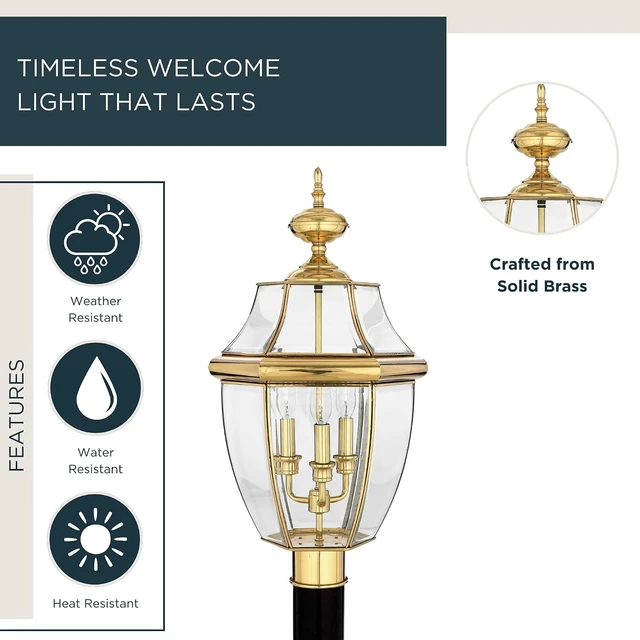 Alt view image 2 of 7 - Quoizel Newbury 23" Outdoor Post Lantern, Polished Brass