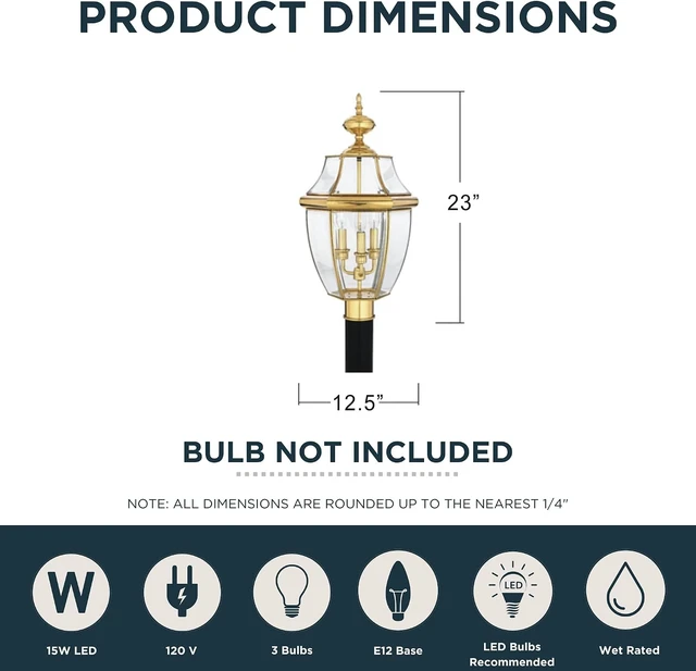 Alt view image 3 of 7 - Quoizel Newbury 23" Outdoor Post Lantern, Polished Brass