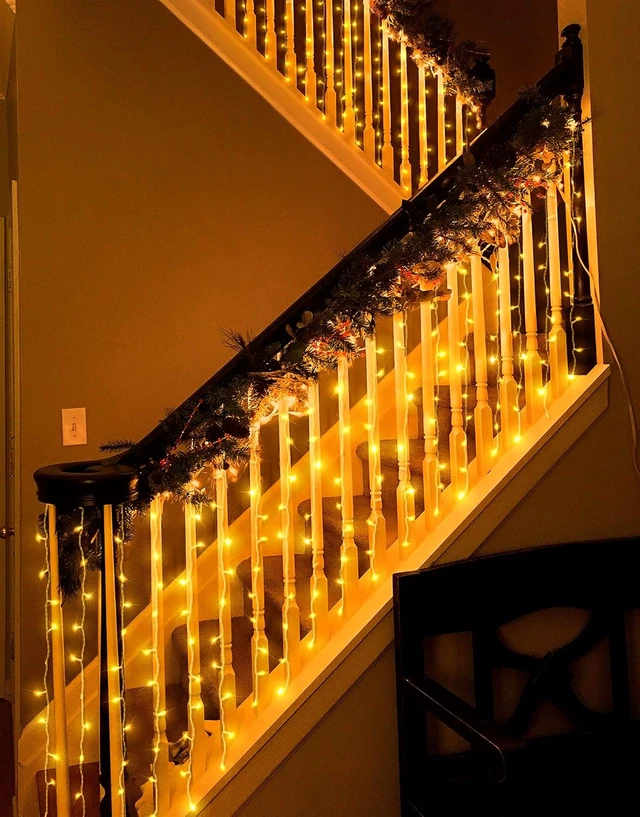 Alt view image 2 of 7 - Eueasy Curtain-Lights Outdoor, 300 LED-Fairy Lights, Connectable15×3.3 FT with 8 Lighting Modes, for Balconies, Fences, Stairs Guardrails