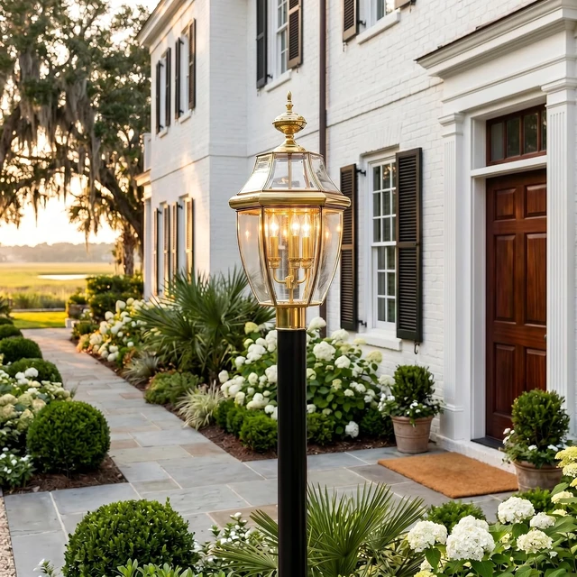 Alt view image 6 of 7 - Quoizel Newbury 23" Outdoor Post Lantern, Polished Brass