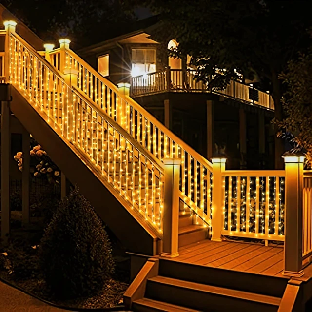 Alt view image 6 of 7 - Eueasy Curtain-Lights Outdoor, 300 LED-Fairy Lights, Connectable15×3.3 FT with 8 Lighting Modes, for Balconies, Fences, Stairs Guardrails