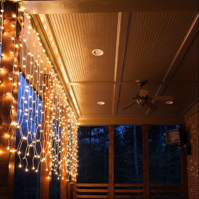 Alt view image 7 of 7 - Eueasy Curtain-Lights Outdoor, 300 LED-Fairy Lights, Connectable15×3.3 FT with 8 Lighting Modes, for Balconies, Fences, Stairs Guardrails