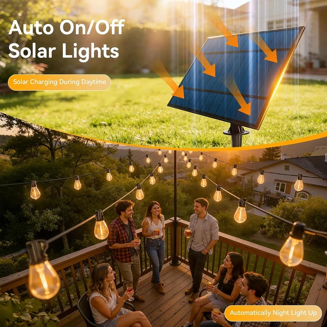 Alt view image 2 of 7 - Ollny S11 50FT Solar String Lights Outdoor Waterproof Dimmable for Backyard