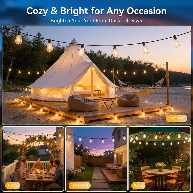 Alt view image 7 of 7 - Ollny S11 50FT Solar String Lights Outdoor Waterproof Dimmable for Backyard