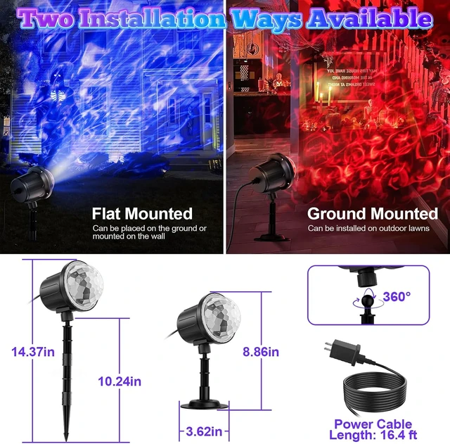 Alt view image 4 of 7 - (2 Pack) Halloween Christmas Projector Lights Outdoor - RGBW Ocean Wave LED Light Projector with Remote & Timer, IP65 Weatherproof for Yard, House Parties, Bedroom Ceiling Decor (Holiday Gift Idea)