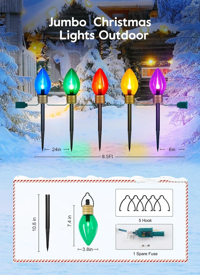 Alt view image 5 of 7 - Jumbo C9 Christmas Lights Outdoor Decoration Lawn with Pathway Marker Stake