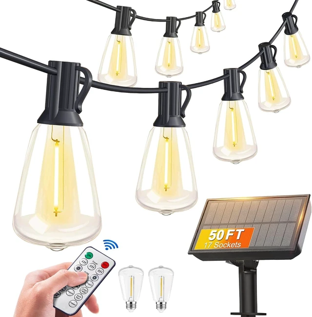 Main image of BLIATLUS 50FT Solar String Lights Outdoor Remote 17 Shatterproof LED Bulbs