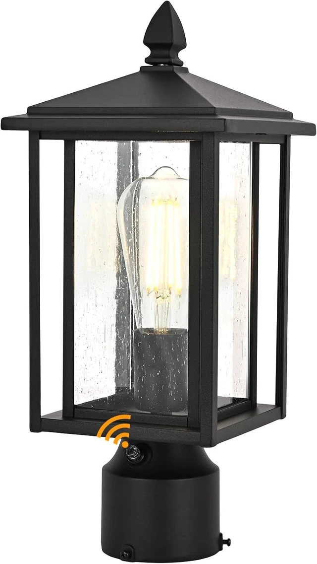 Main image of Outdoor Dusk to Dawn Post Light Fixture with Glass, Aluminum Light Post Lamps for Patio, Yard, Garden, Porch