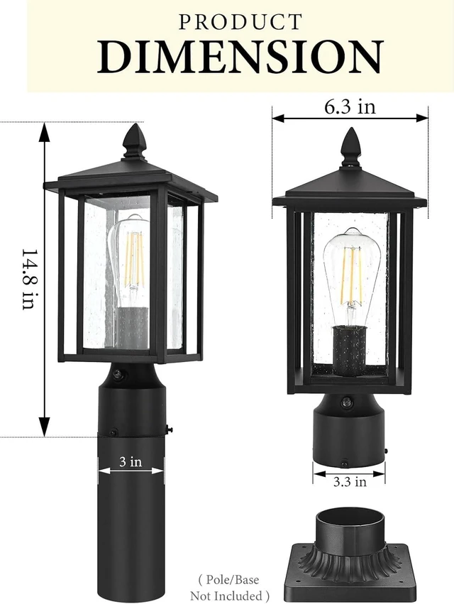 Alt view image 4 of 7 - Outdoor Dusk to Dawn Post Light Fixture with Glass, Aluminum Light Post Lamps for Patio, Yard, Garden, Porch