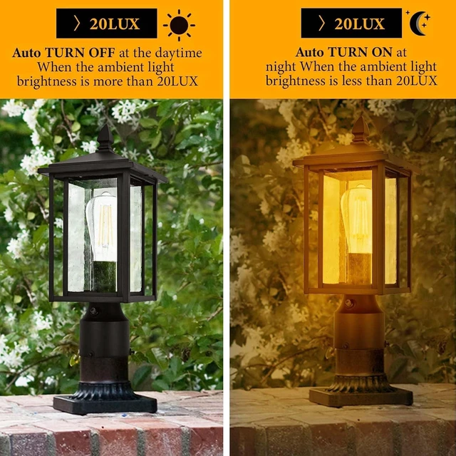 Alt view image 5 of 7 - Outdoor Dusk to Dawn Post Light Fixture with Glass, Aluminum Light Post Lamps for Patio, Yard, Garden, Porch