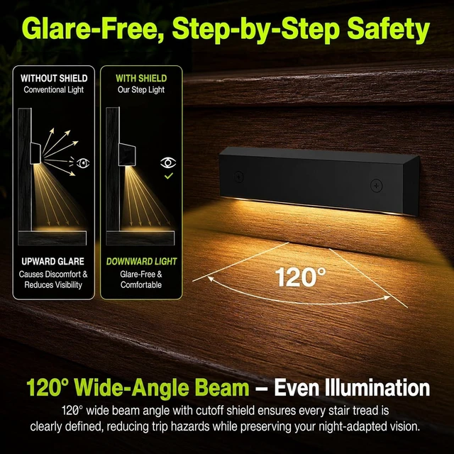 Alt view image 2 of 7 - 8-Pack Low Voltage 12V AC/DC LED Step Lights, 4W 2700K Warm White, 6-Inch IP65 Waterproof Outdoor Stair Lights, Die-Cast Aluminum Landscape Deck Lighting for Steps, Patio, Pathway, Retaining Wall