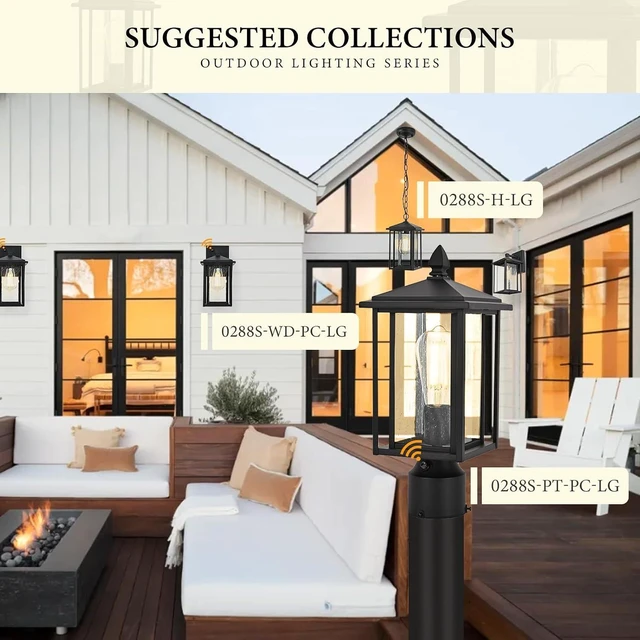 Alt view image 6 of 7 - Outdoor Dusk to Dawn Post Light Fixture with Glass, Aluminum Light Post Lamps for Patio, Yard, Garden, Porch