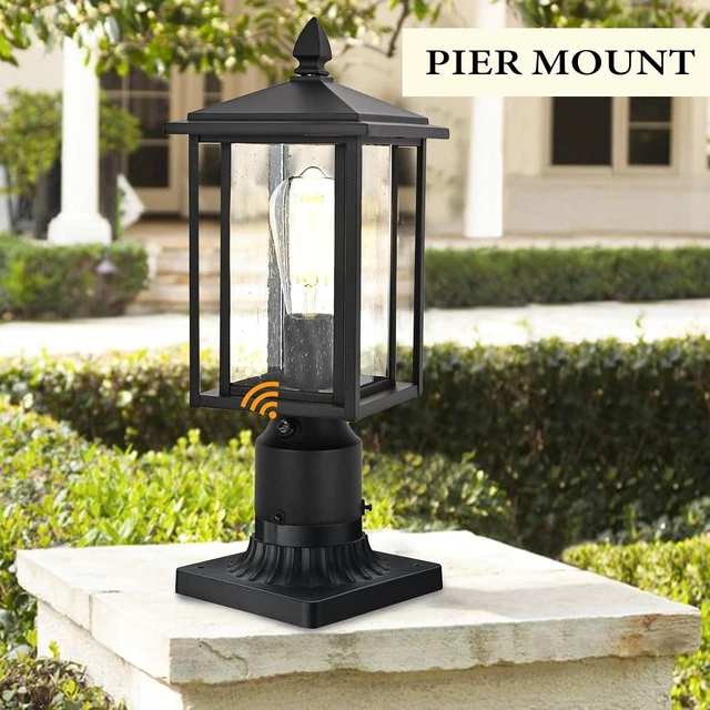 Alt view image 7 of 7 - Outdoor Dusk to Dawn Post Light Fixture with Glass, Aluminum Light Post Lamps for Patio, Yard, Garden, Porch