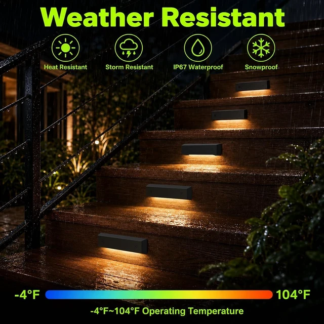 Alt view image 4 of 7 - 8-Pack Low Voltage 12V AC/DC LED Step Lights, 4W 2700K Warm White, 6-Inch IP65 Waterproof Outdoor Stair Lights, Die-Cast Aluminum Landscape Deck Lighting for Steps, Patio, Pathway, Retaining Wall
