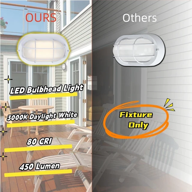 Alt view image 2 of 7 - WISBEAM 2 Pack LED Bulkhead Light, Outdoor LED Wall Light for House, Dimmable, 6W Replace 60W, 450 Lumen 3000K Daylight White 80CRI, Waterproof, ETL Rated