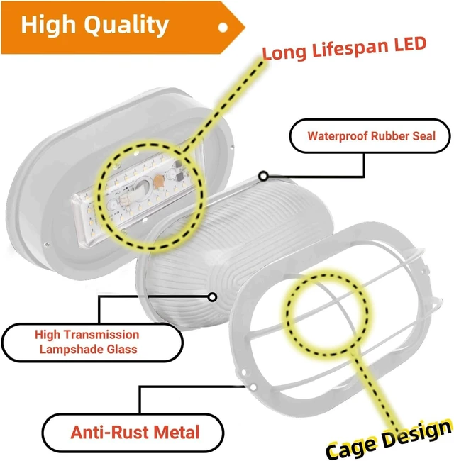 Alt view image 4 of 7 - WISBEAM 2 Pack LED Bulkhead Light, Outdoor LED Wall Light for House, Dimmable, 6W Replace 60W, 450 Lumen 3000K Daylight White 80CRI, Waterproof, ETL Rated