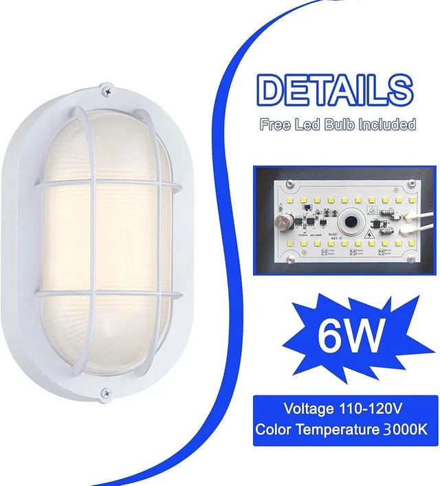 Alt view image 6 of 7 - WISBEAM 2 Pack LED Bulkhead Light, Outdoor LED Wall Light for House, Dimmable, 6W Replace 60W, 450 Lumen 3000K Daylight White 80CRI, Waterproof, ETL Rated