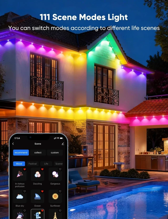 Alt view image 2 of 7 - APPECK RGBW Permanent Outdoor Lights 200ft with 144 LED Bulbs, White